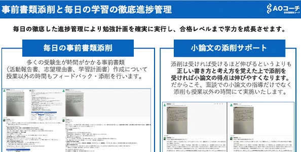 事前書類添削と学習進捗管理のイメージ